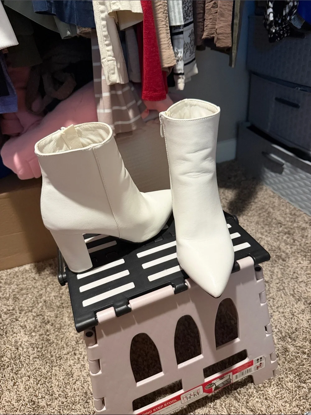 Dream Pairs White Pointed Toe Ankle Booties with Block Heel